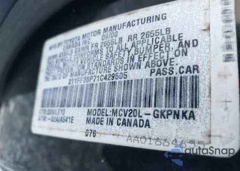 2001 Toyota Camry Solara Sle V6 from USA, damaged, VIN 2T1FF28P71C429505